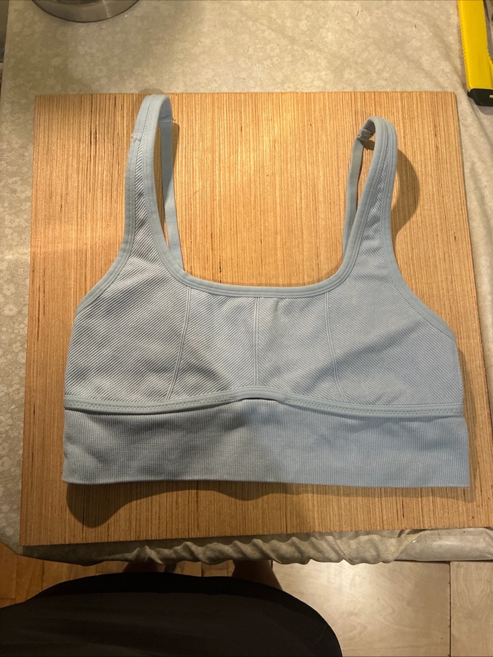 Yogalicious Ribbed Light Blue Scoop-Neck Bralette Med